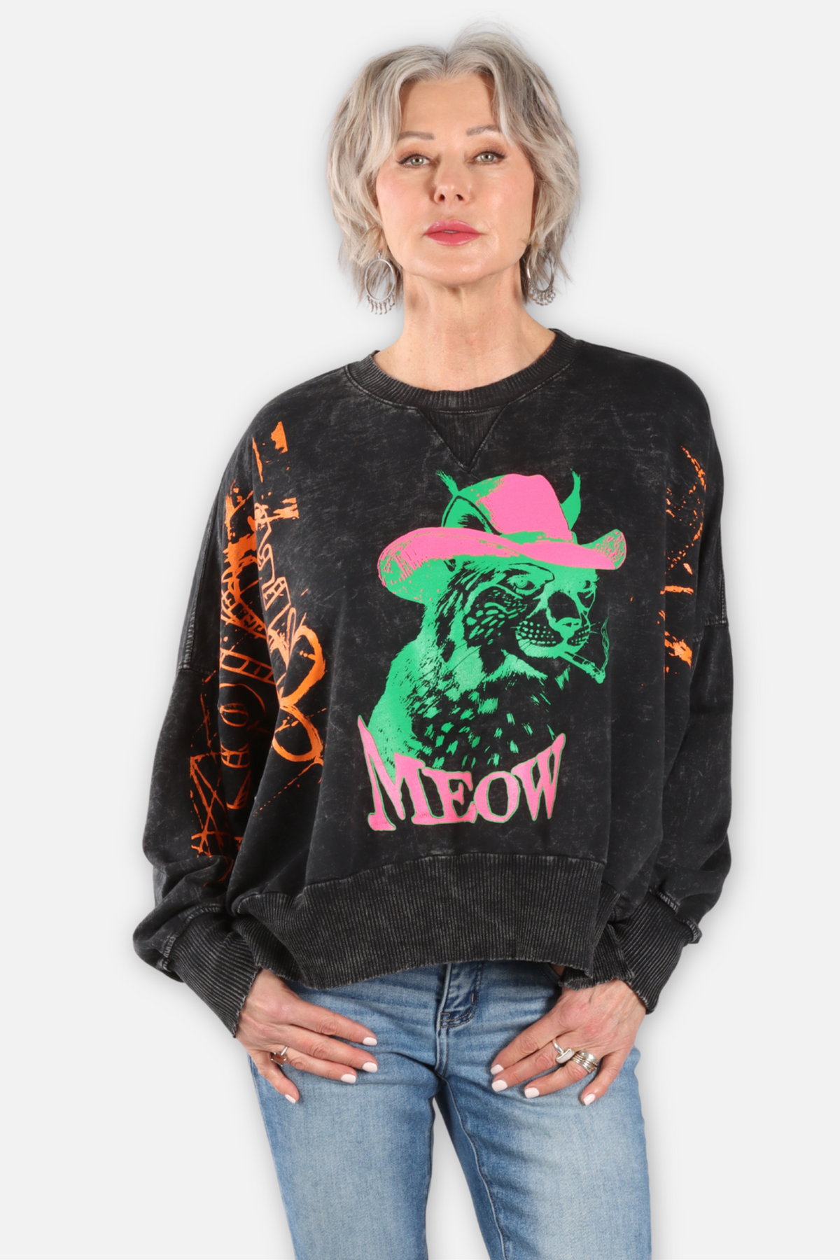Cat's Meow Oversized Sweatshirt - Black