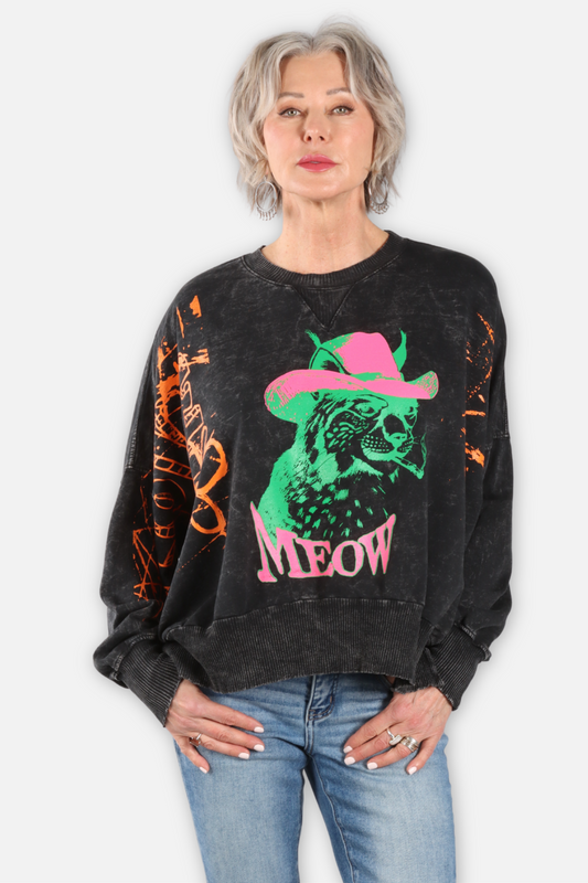 Cat's Meow Oversized Sweatshirt - Black