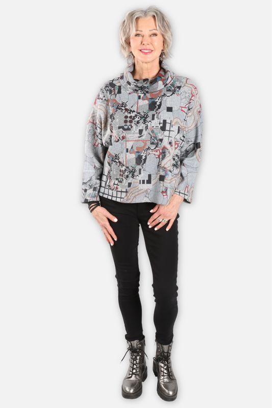 Cowl Dolman Pullover - Sienna Grid