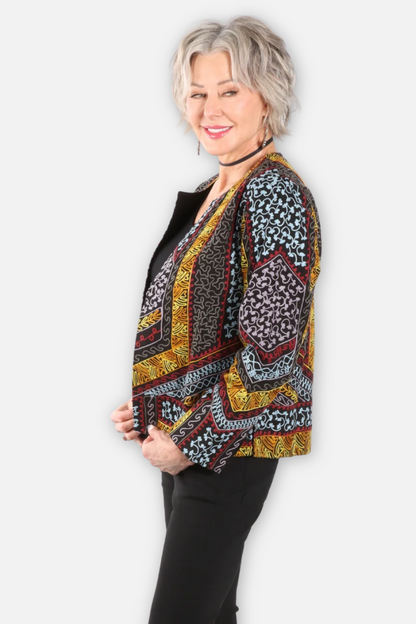Embroidered Open Jacket - Black Multi