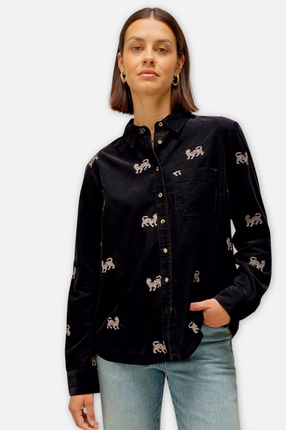 Libby Embroidered Corduroy Shirt - Black Multi