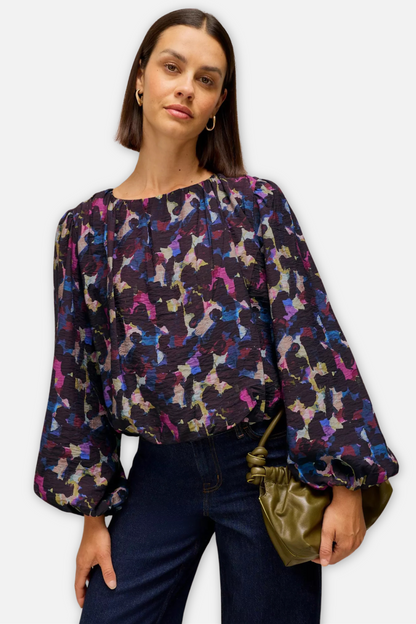 Lyra Bubble Hem Top - Pink Multi