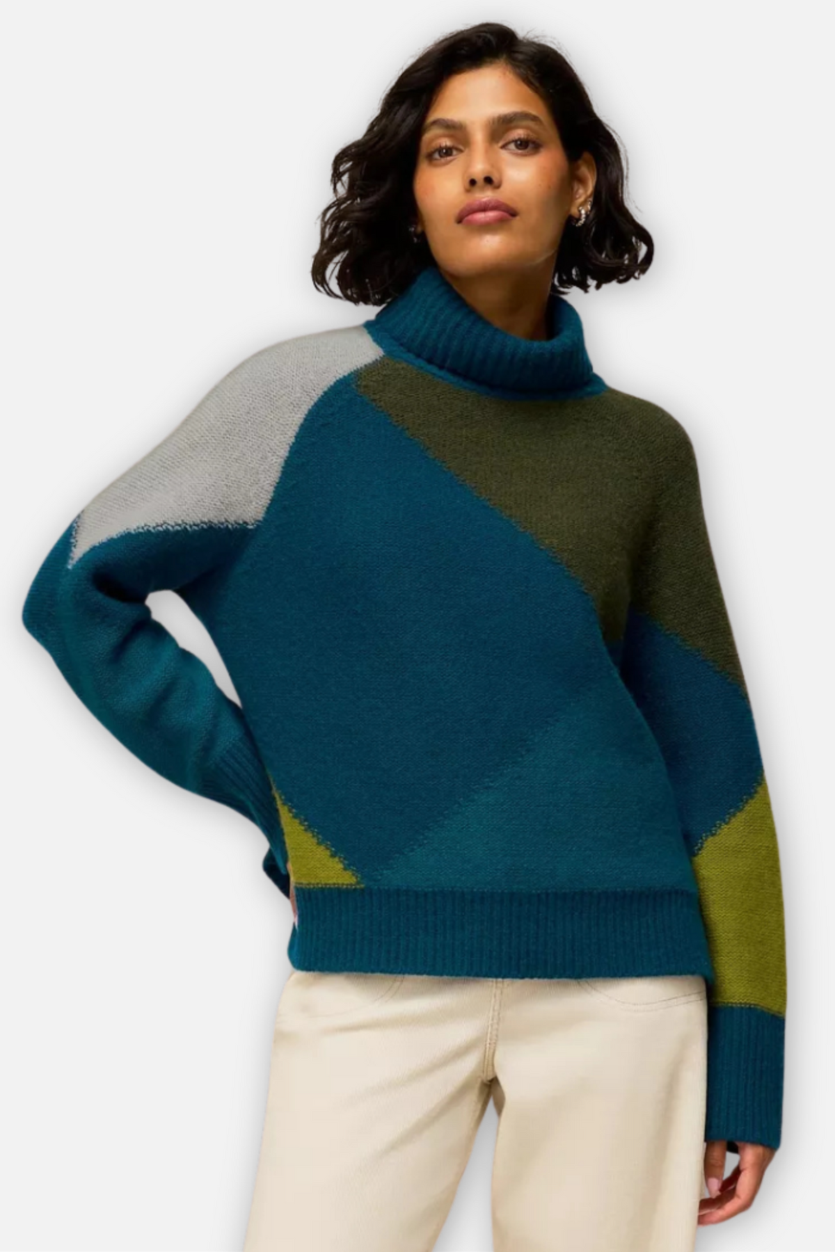 Mary Argyle Sweater - Navy Teal Multi