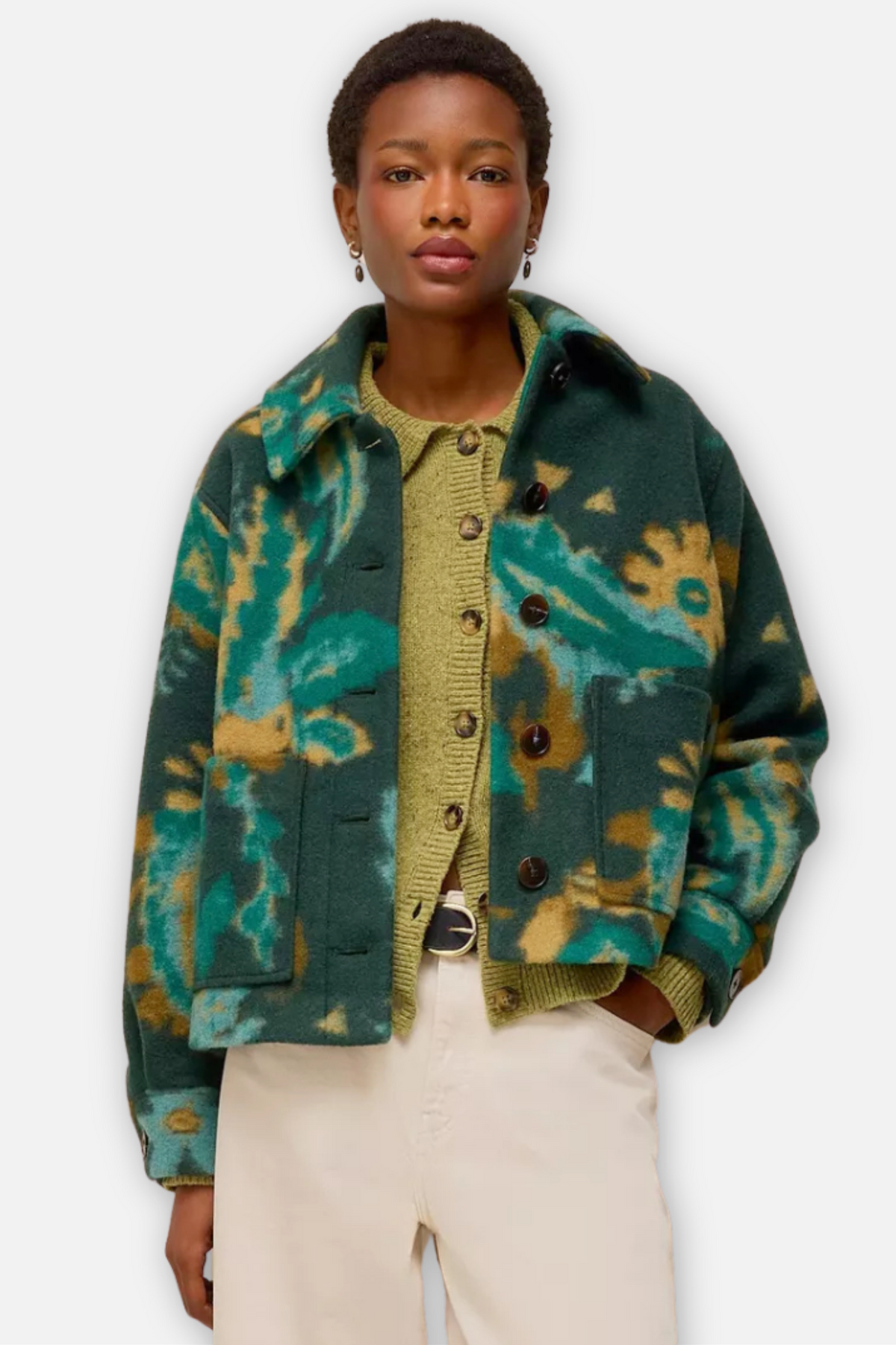 Alexa Wool Blend Jacket - Green Multi