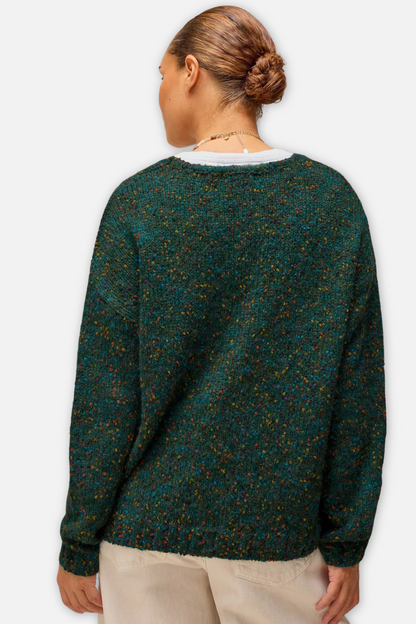 Textured V Neck Sweater - Dark Green