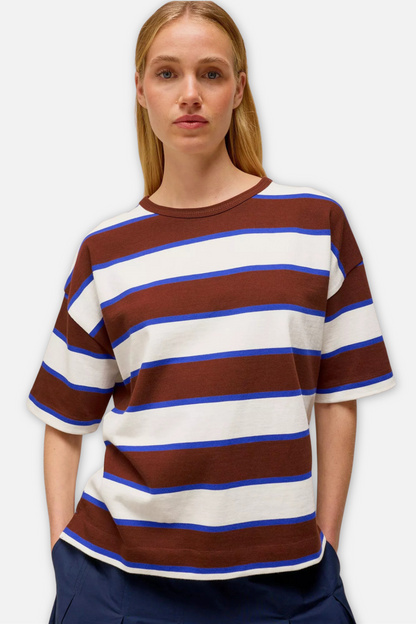 Kat Stripe Midweight Tee - Brown Multi