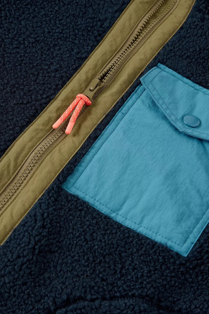 Borg Sherpa Zip Jacket - Navy Multi