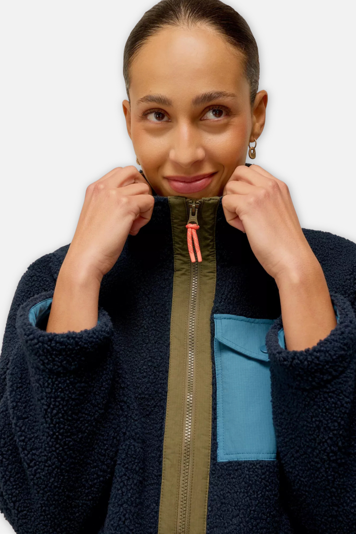Borg Sherpa Zip Jacket - Navy Multi
