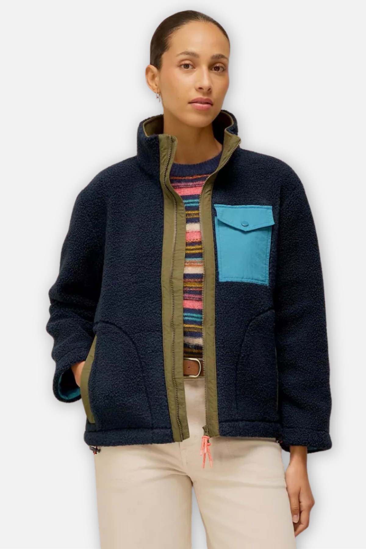 Borg Sherpa Zip Jacket - Navy Multi
