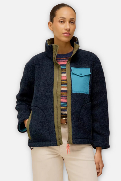 Borg Sherpa Zip Jacket - Navy Multi