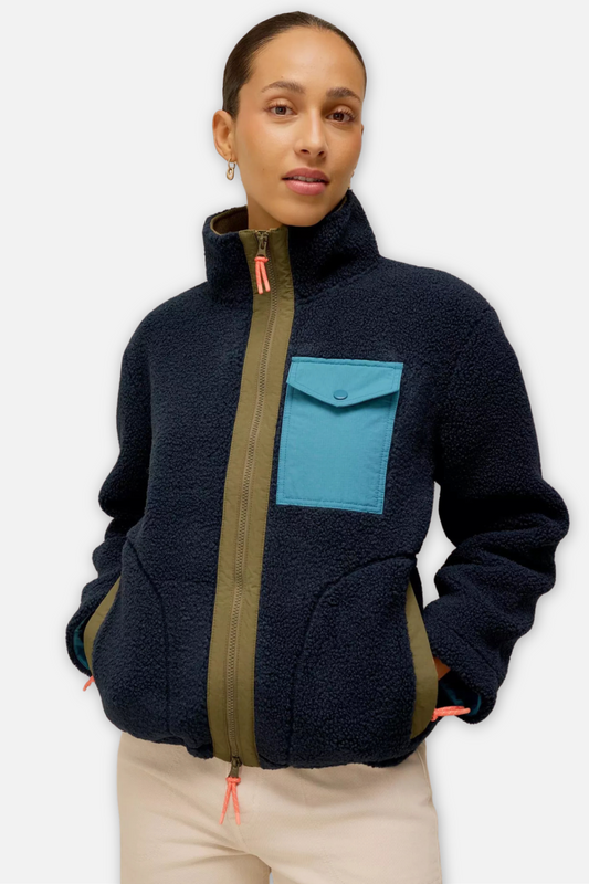 Borg Sherpa Zip Jacket - Navy Multi