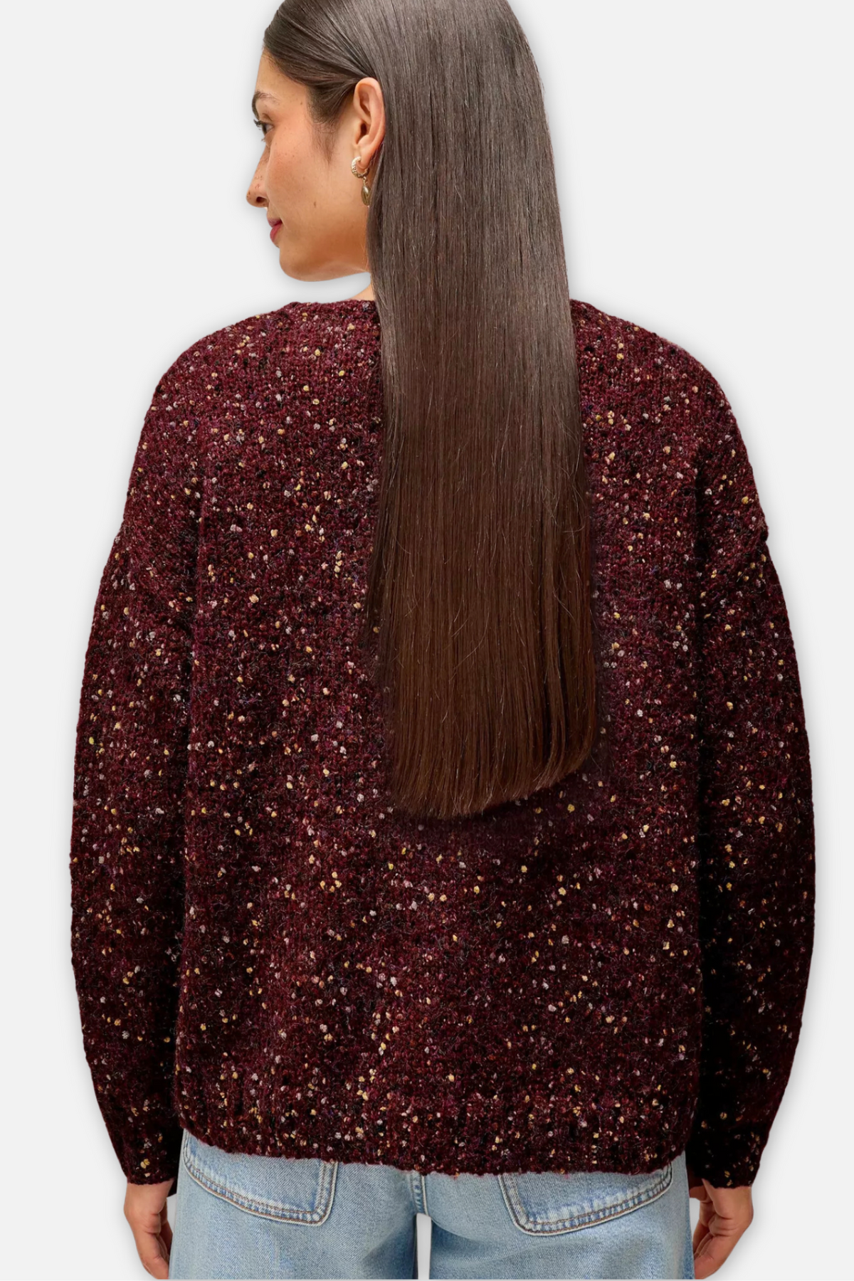Textured V Neck Sweater - Dark Plum