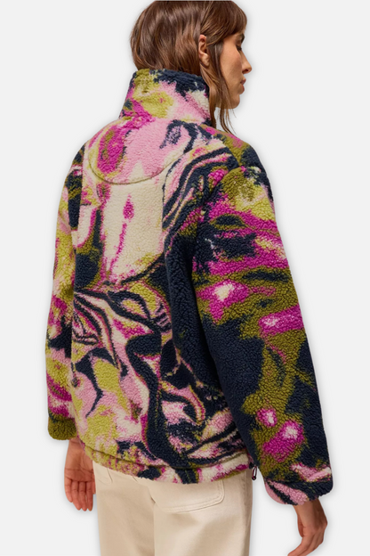 Borg Sherpa Print Zip Jacket - Green Multi
