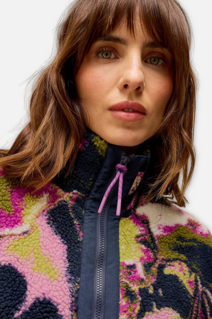 Borg Sherpa Print Zip Jacket - Green Multi