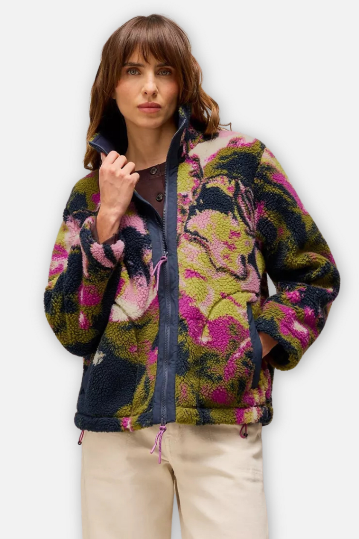 Borg Sherpa Print Zip Jacket - Green Multi