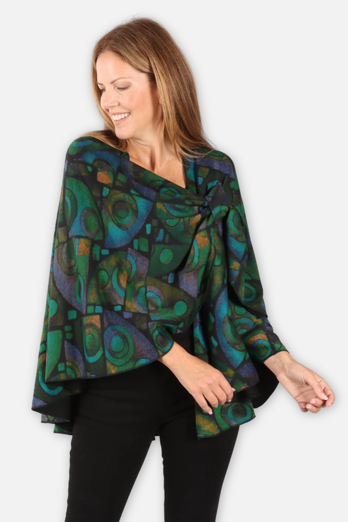 Hanna Reversible Wrap - Green Multi & Black