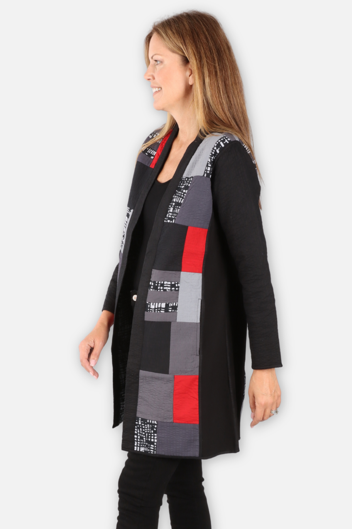 Ella Long Reversible Open Jacket Plus - Black Multi