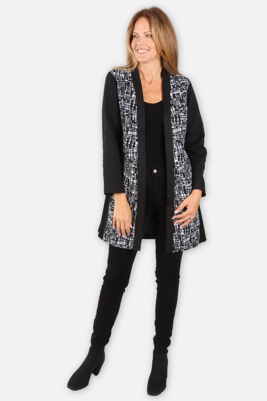 Ella Long Reversible Open Jacket - Black Multi