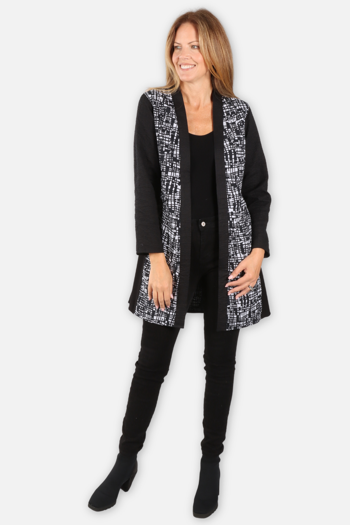 Ella Long Reversible Open Jacket Plus - Black Multi