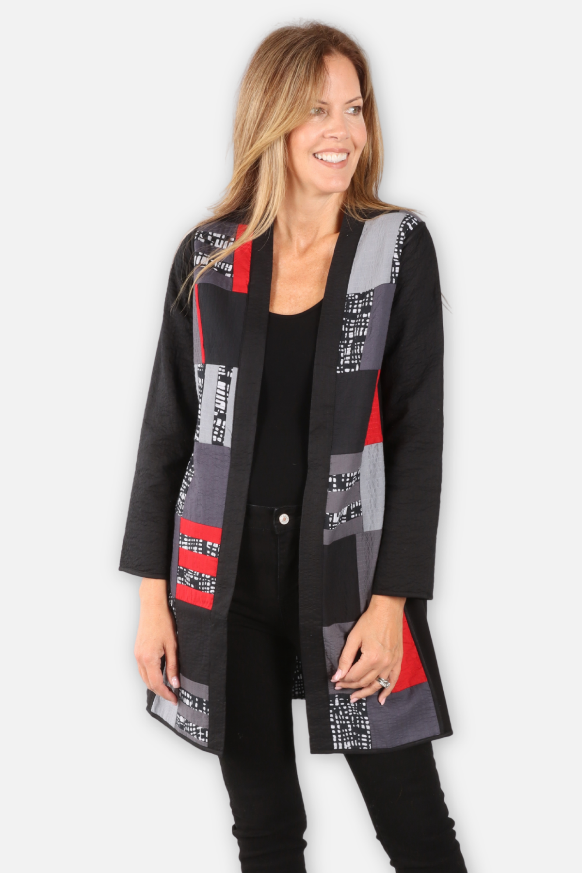 Ella Long Reversible Open Jacket Plus - Black Multi