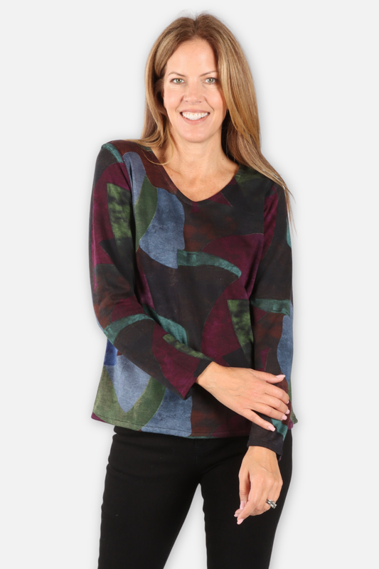 Jackie Reversible Top Plus - Green Multi & Black