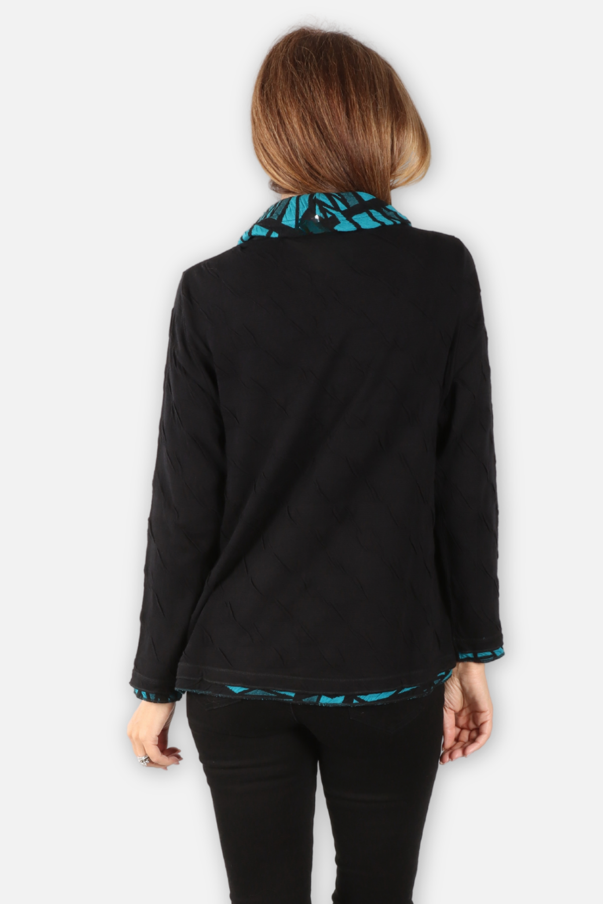 Fatima Cowl Top - Black & Teal
