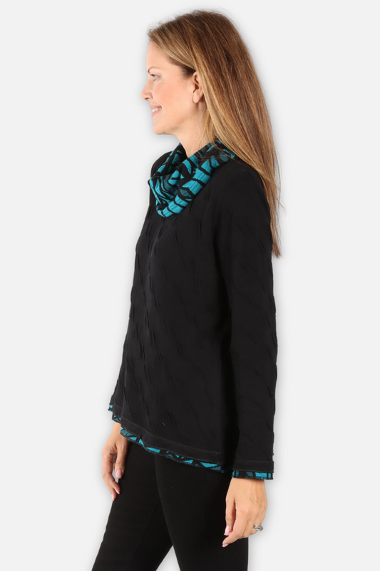 Fatima Cowl Top - Black & Teal