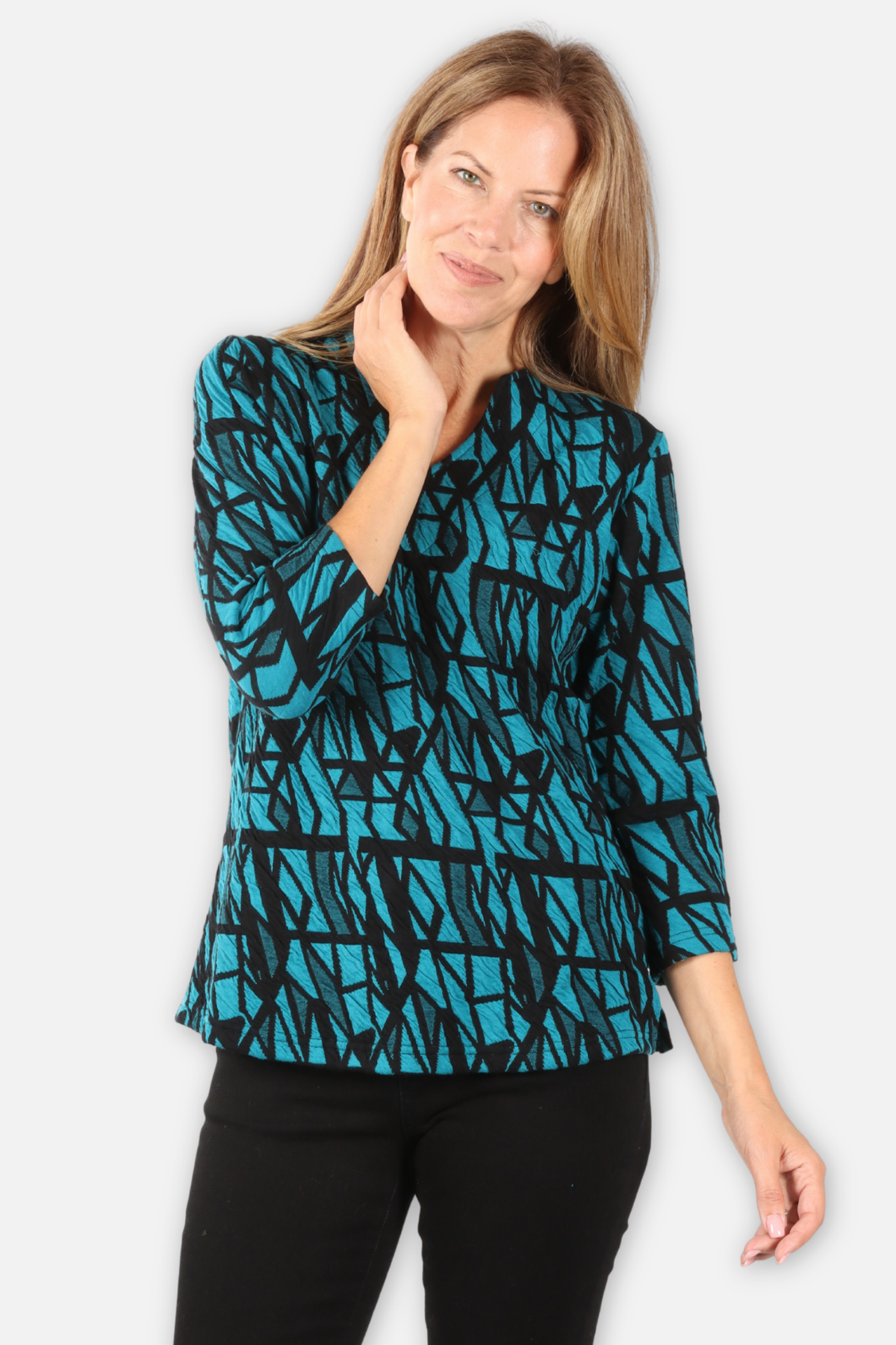 Fatima Top Plus - Teal & Black