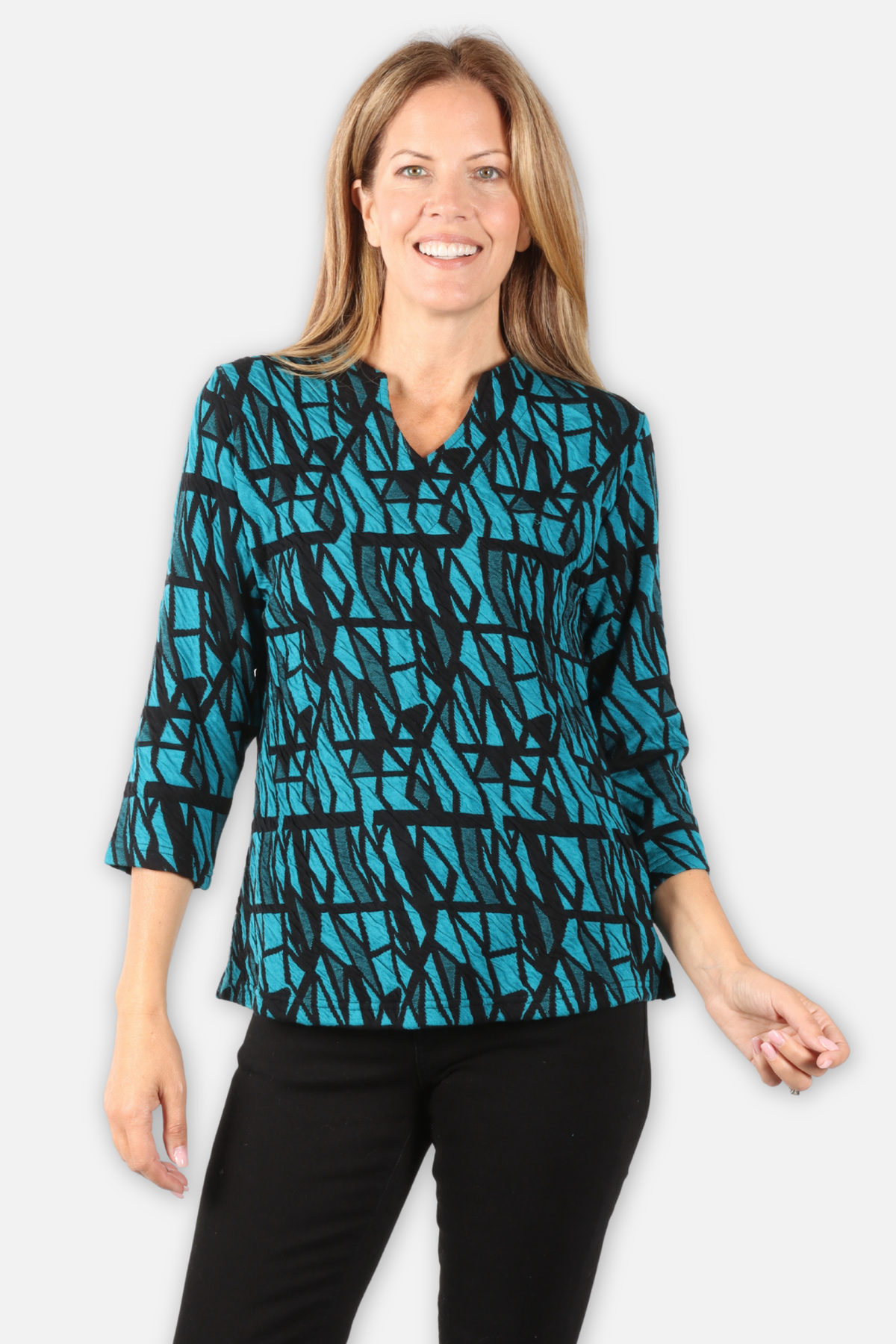 Fatima Top Plus - Teal & Black