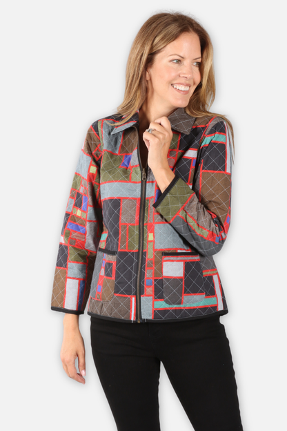 Camryn Quilted Reversible Jacket - Black Multi