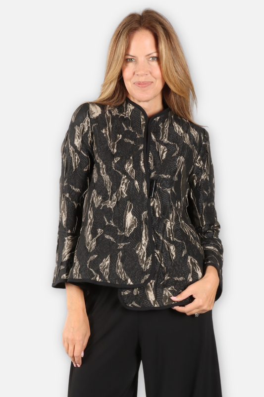 Asymmetric Textured Jacket - Taupe & Black