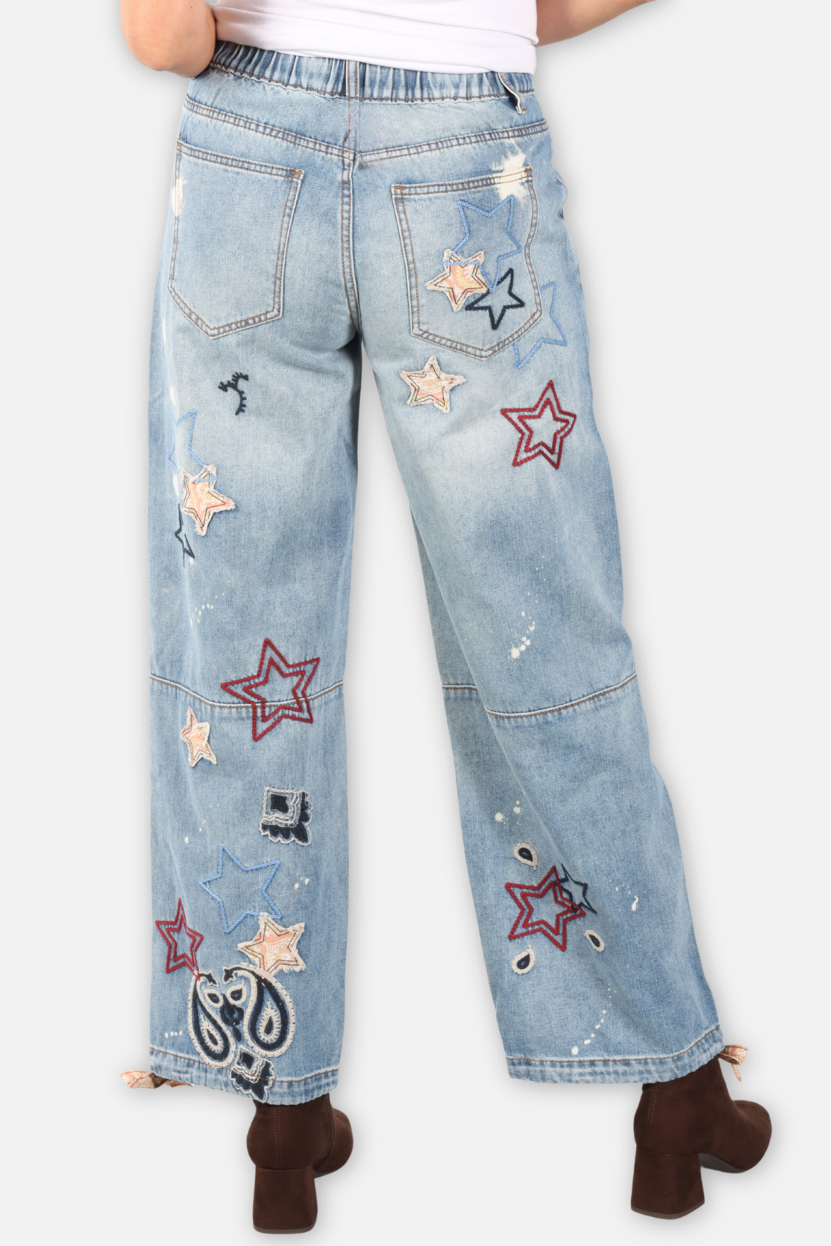 Star Embroidered Jeans - Denim