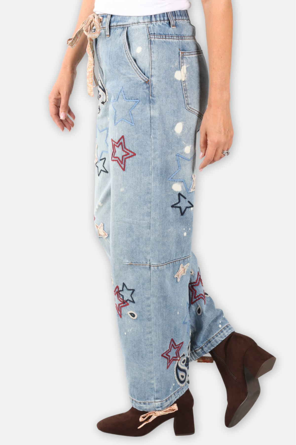 Star Embroidered Jeans - Denim