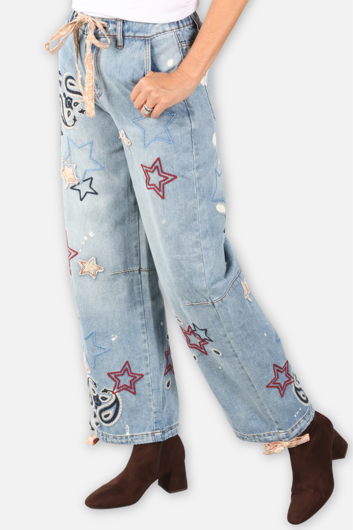 Star Embroidered Jeans - Denim