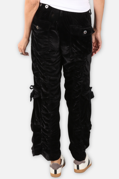 Velvet Ruched Cargo Pant Plus - Black
