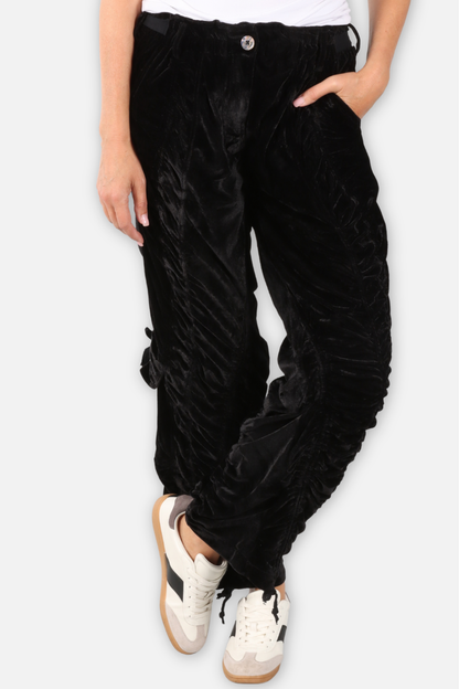 Velvet Ruched Cargo Pant Plus - Black