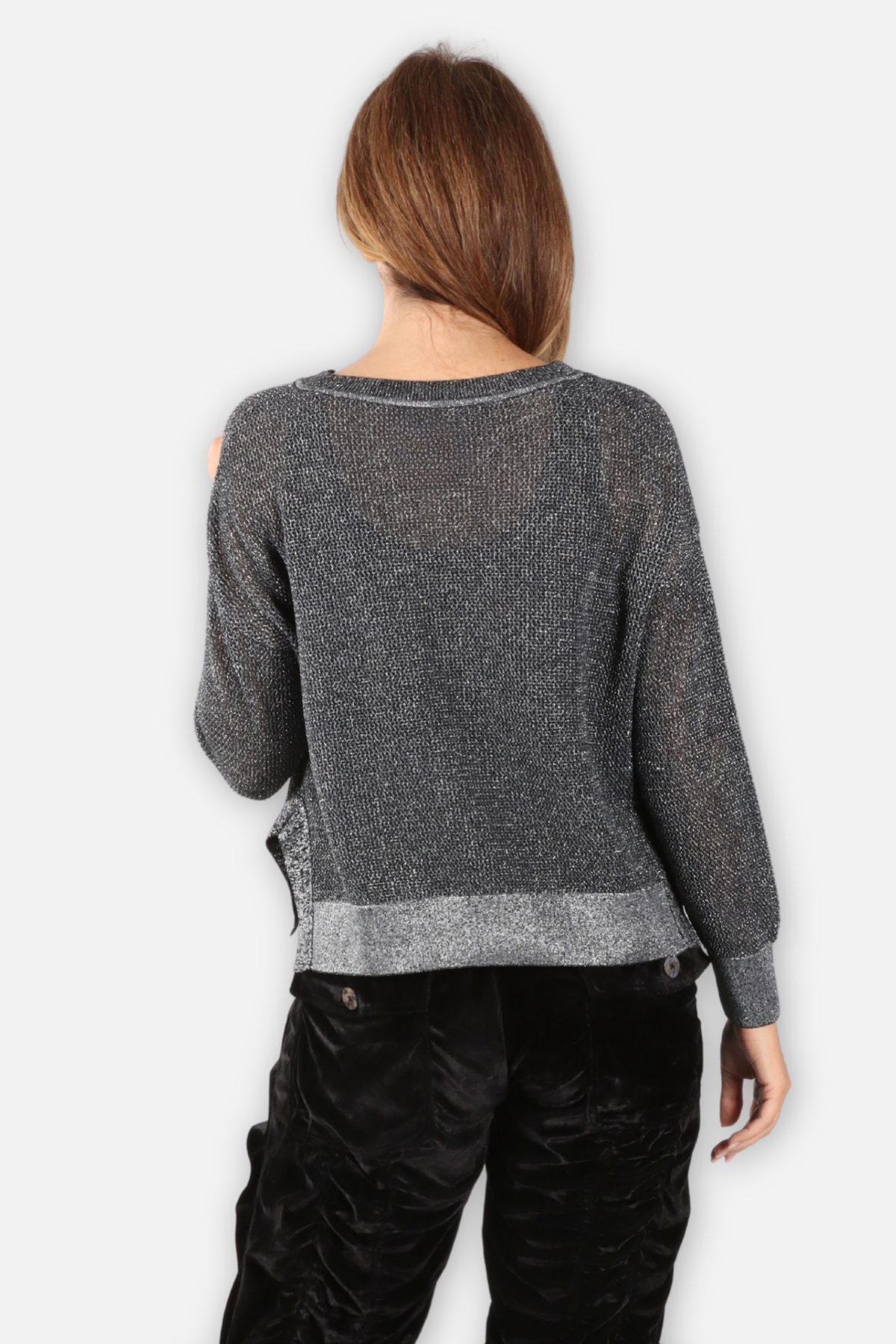 Metallic Mini Seed Stitch Sweater - Black