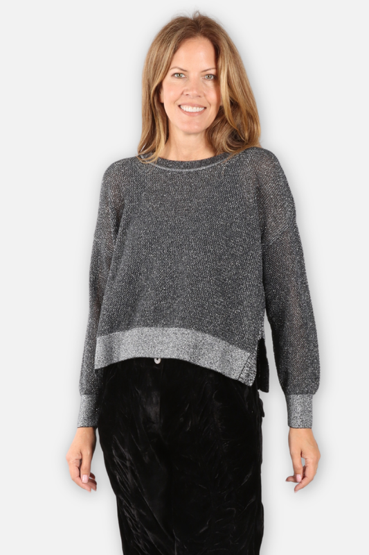 Metallic Mini Seed Stitch Sweater - Black