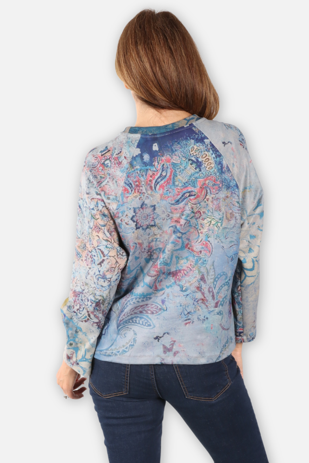 Round Neck Pocket Top - Majolica Abstract