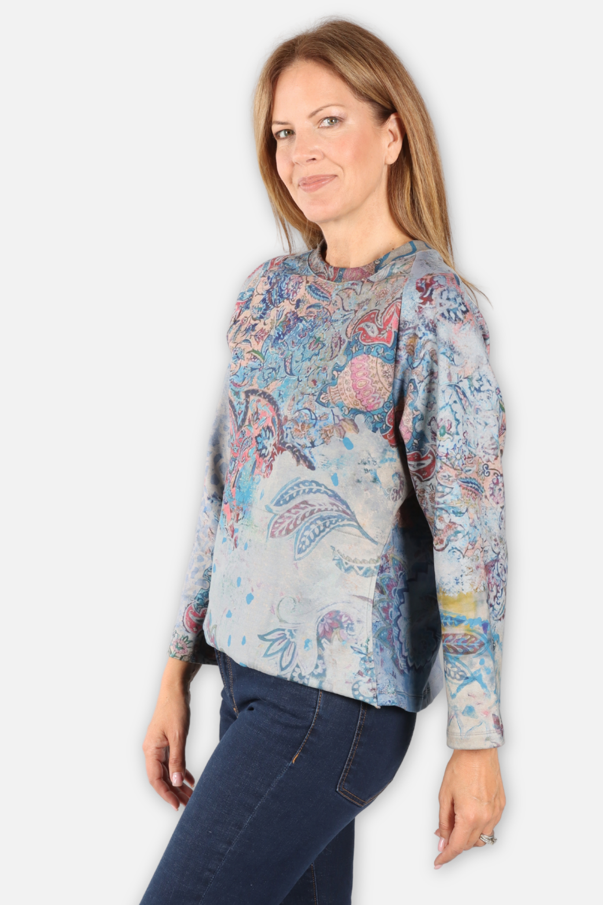 Round Neck Pocket Top - Majolica Abstract