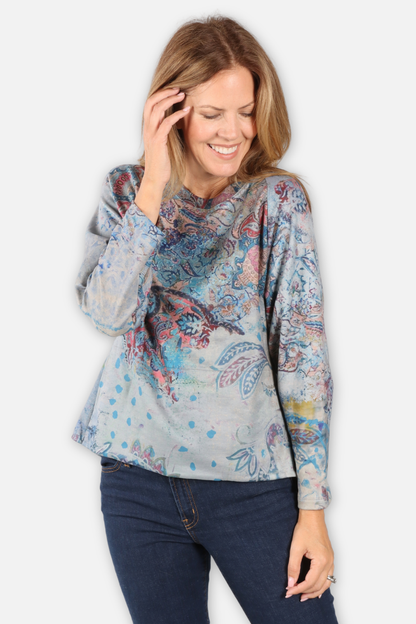 Round Neck Pocket Top - Majolica Abstract