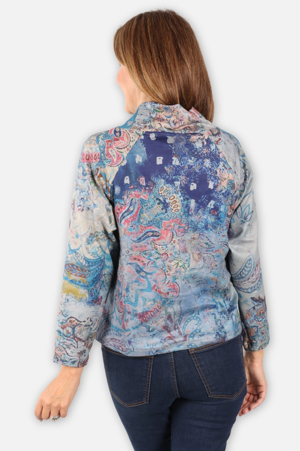 Wide Mock Neck Top - Majolica Abstract