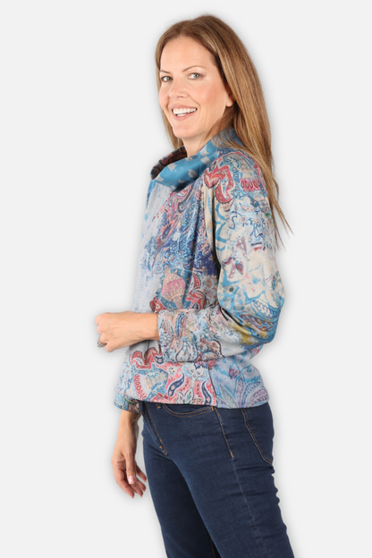 Wide Mock Neck Top - Majolica Abstract