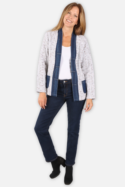 Wallis Open Jacket Plus - Neutral Multi & Blue