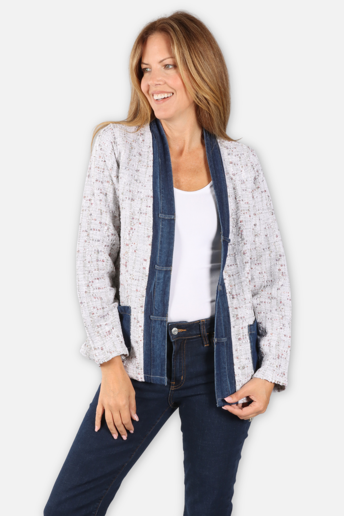 Wallis Open Jacket - Neutral Multi & Blue