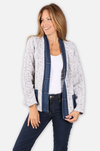 Wallis Open Jacket Plus - Neutral Multi & Blue