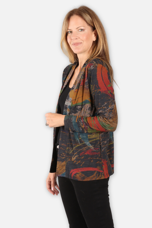Selena Open Front Jacket - Black Multi