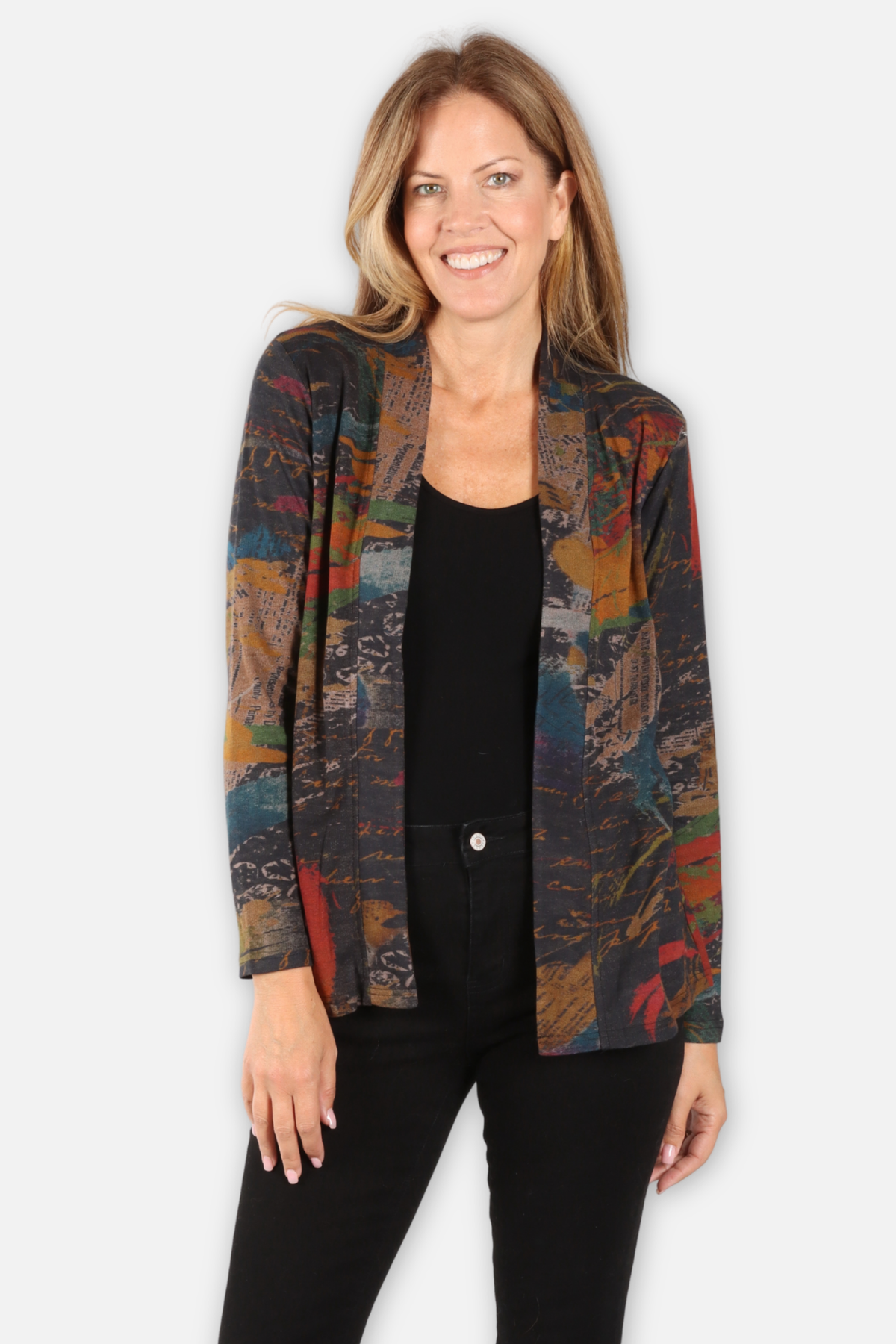 Selena Open Front Jacket Plus - Black Multi