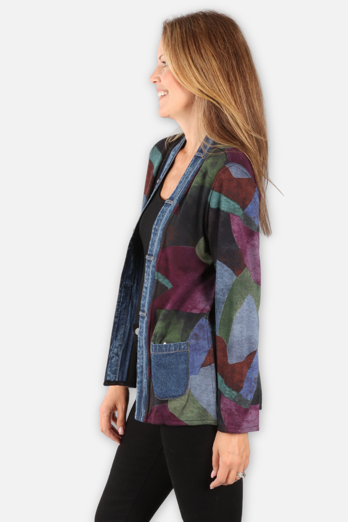 Jackie Reversible Open Jacket Plus - Blue Multi & Black