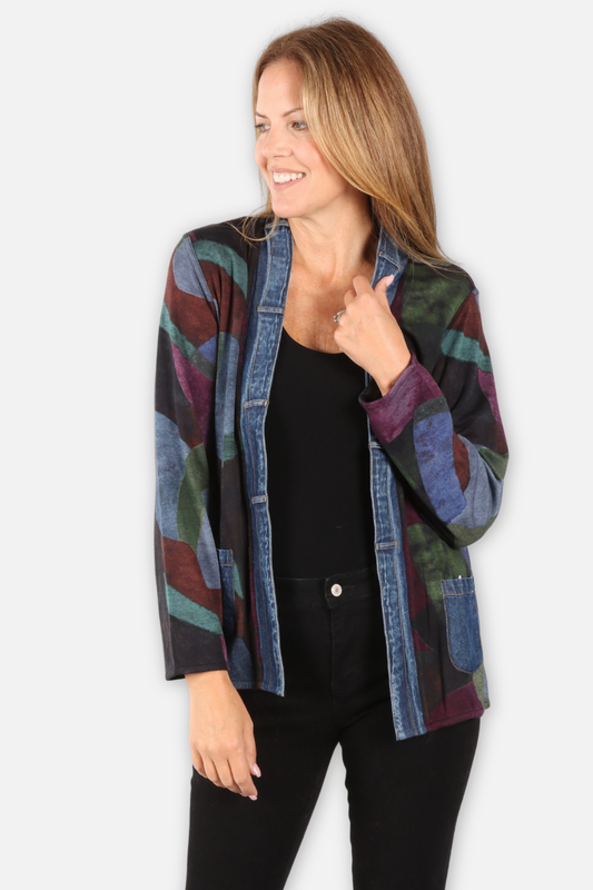 Jackie Reversible Open Jacket Plus - Blue Multi & Black